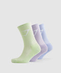 gymshark-crew-socks-3pk-faded-lilac-lavender-blue-cucumber-green-ss22
