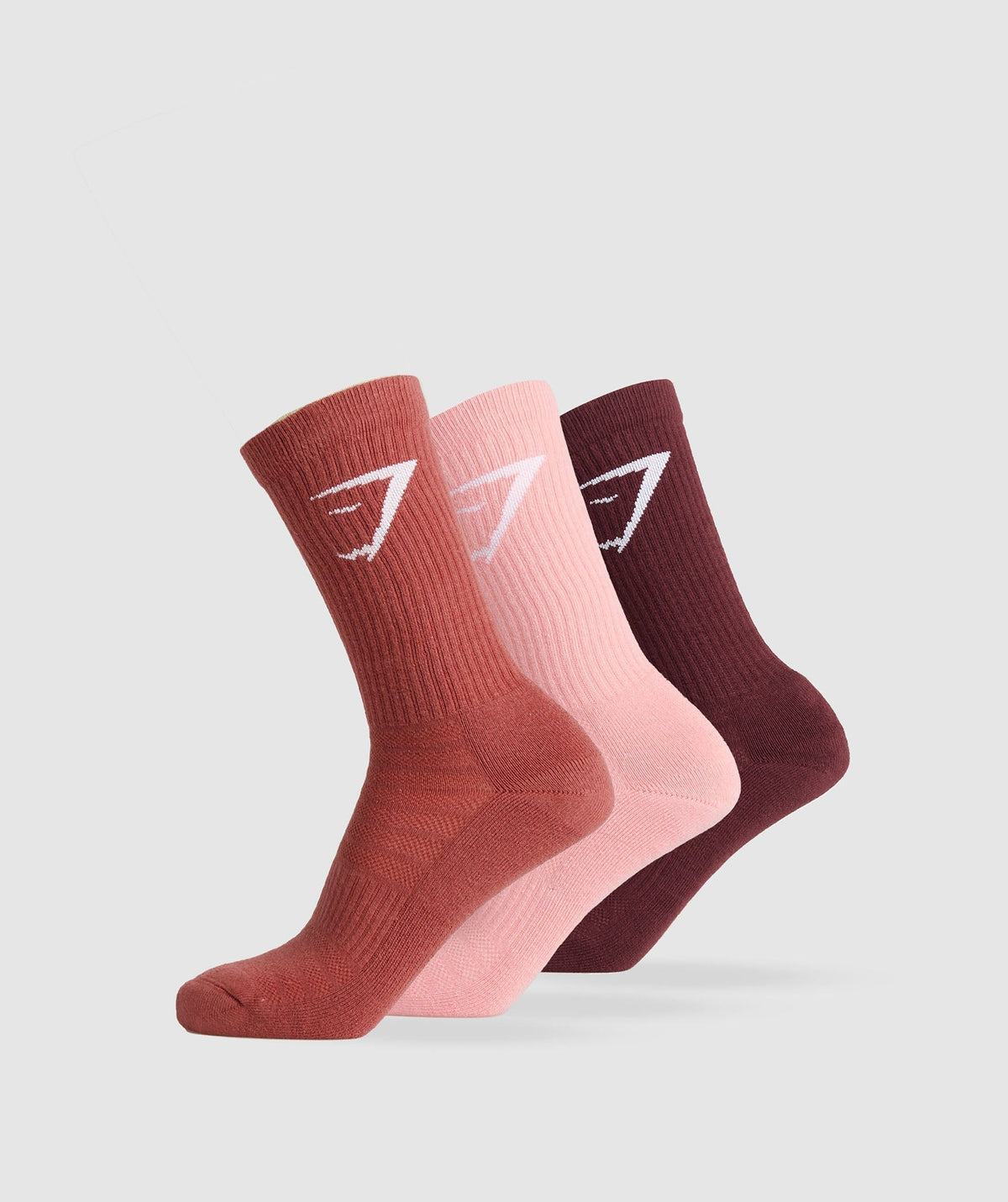 gymshark-crew-socks-3pk-rich-maroon-flamingo-pink-rust-red-aw23