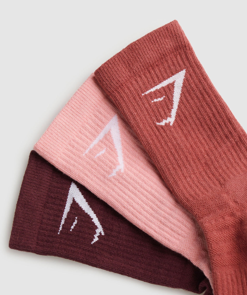 gymshark-crew-socks-3pk-rich-maroon-flamingo-pink-rust-red-aw23
