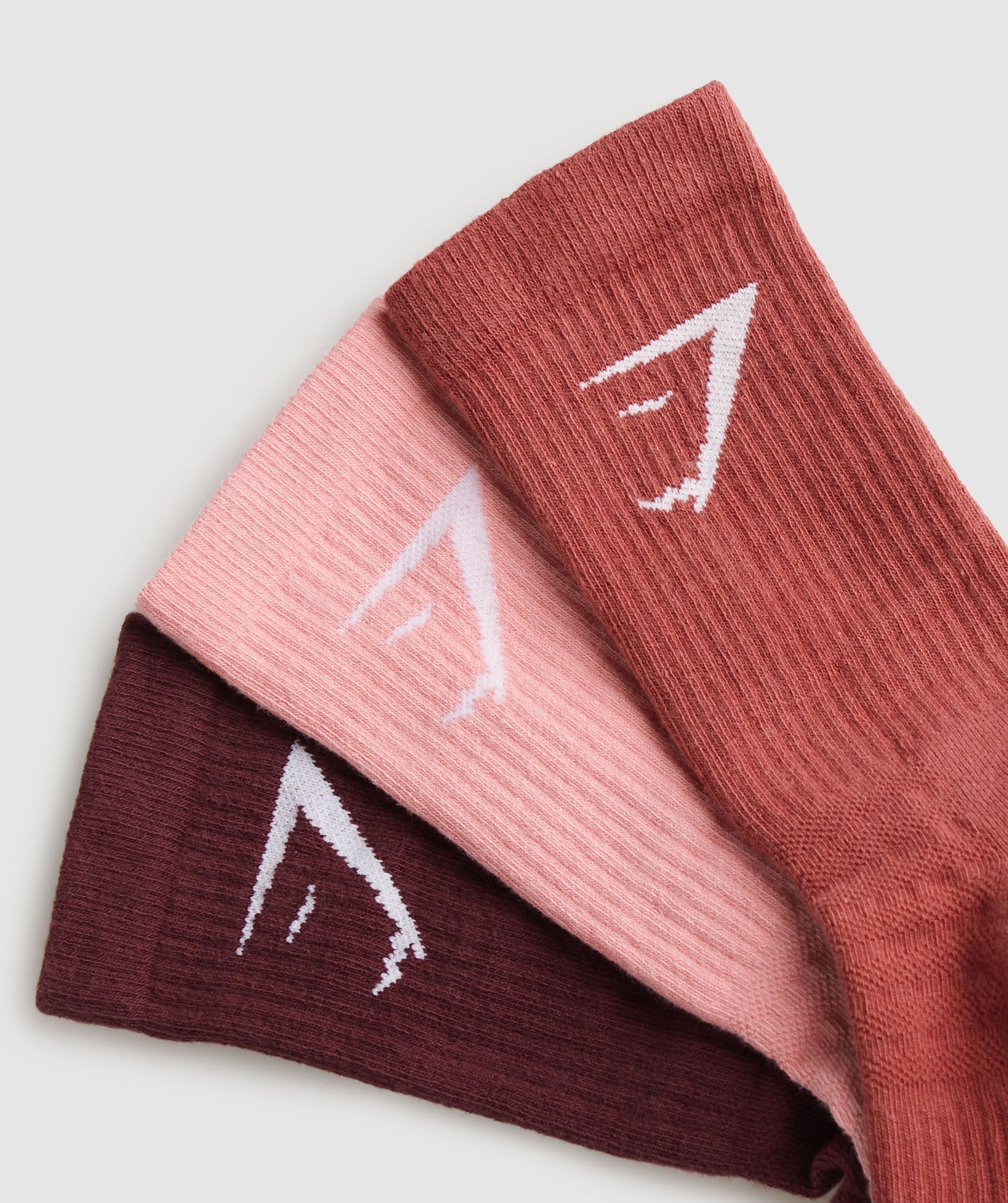 gymshark-crew-socks-3pk-rich-maroon-flamingo-pink-rust-red-aw23