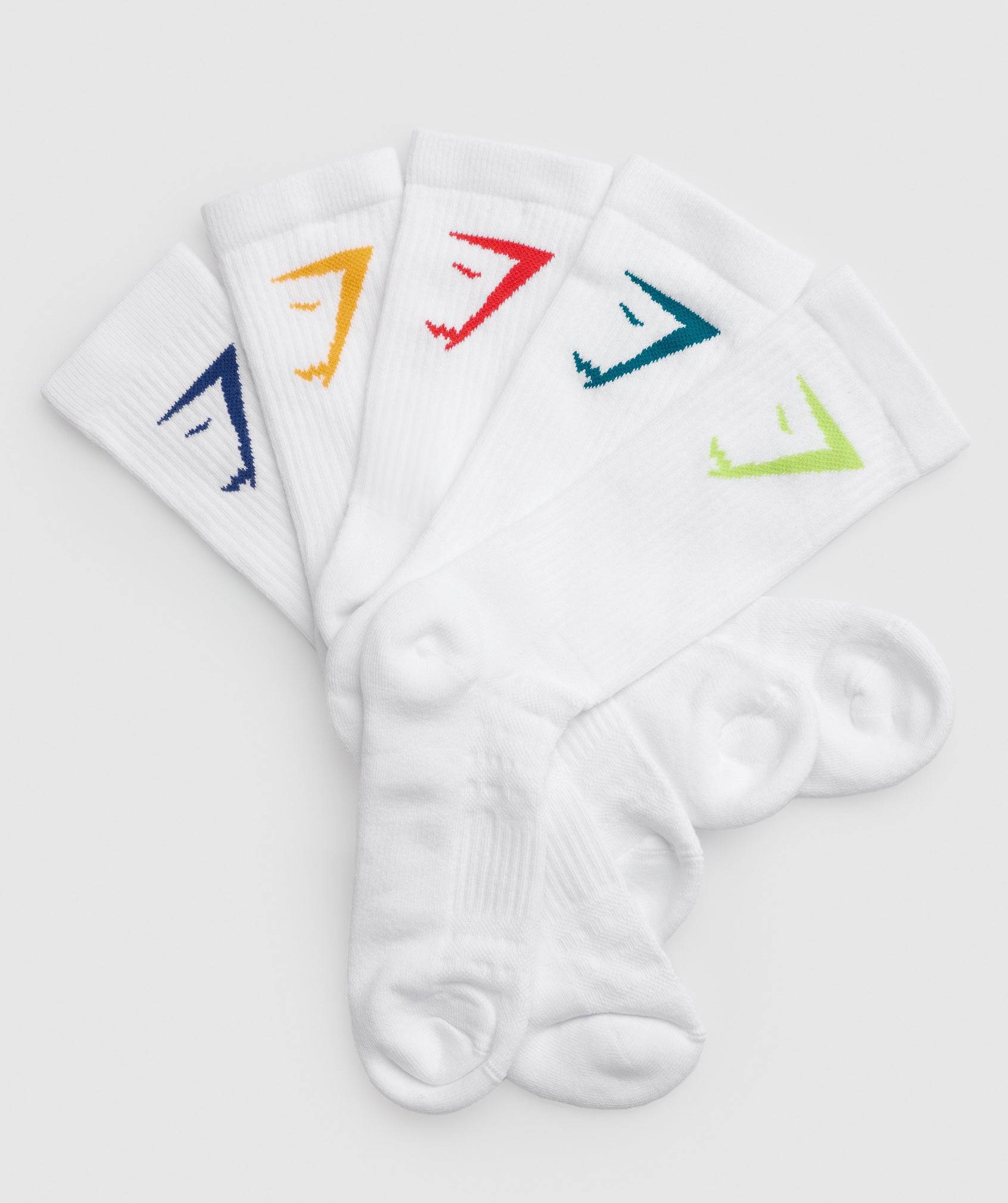 gymshark-crew-socks-5pk-yellow-blue-zesty-red-green-seafoam-blue-aw23