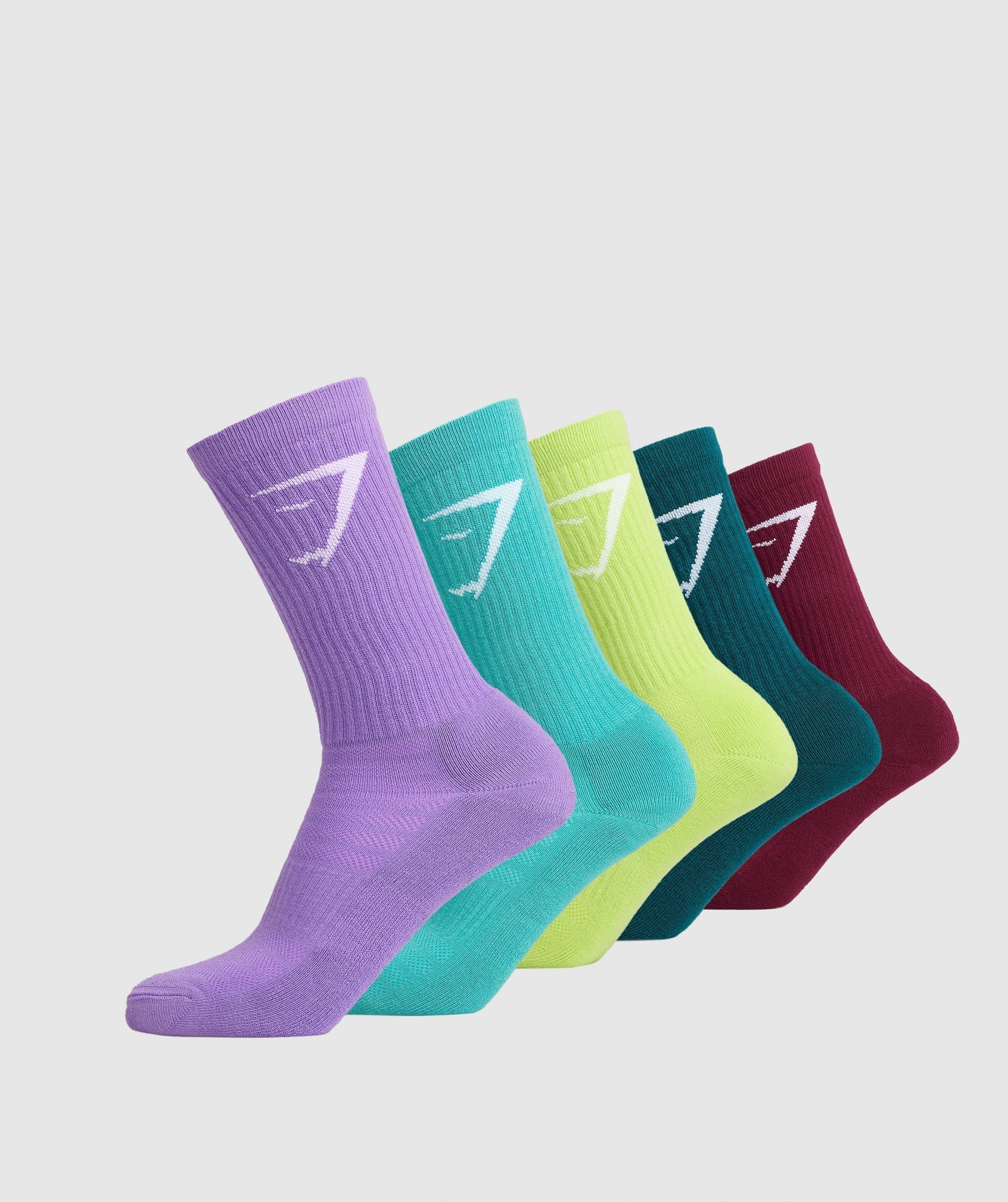 gymshark-crew-socks-5pk-plum-teal-green-capri-blue-grape