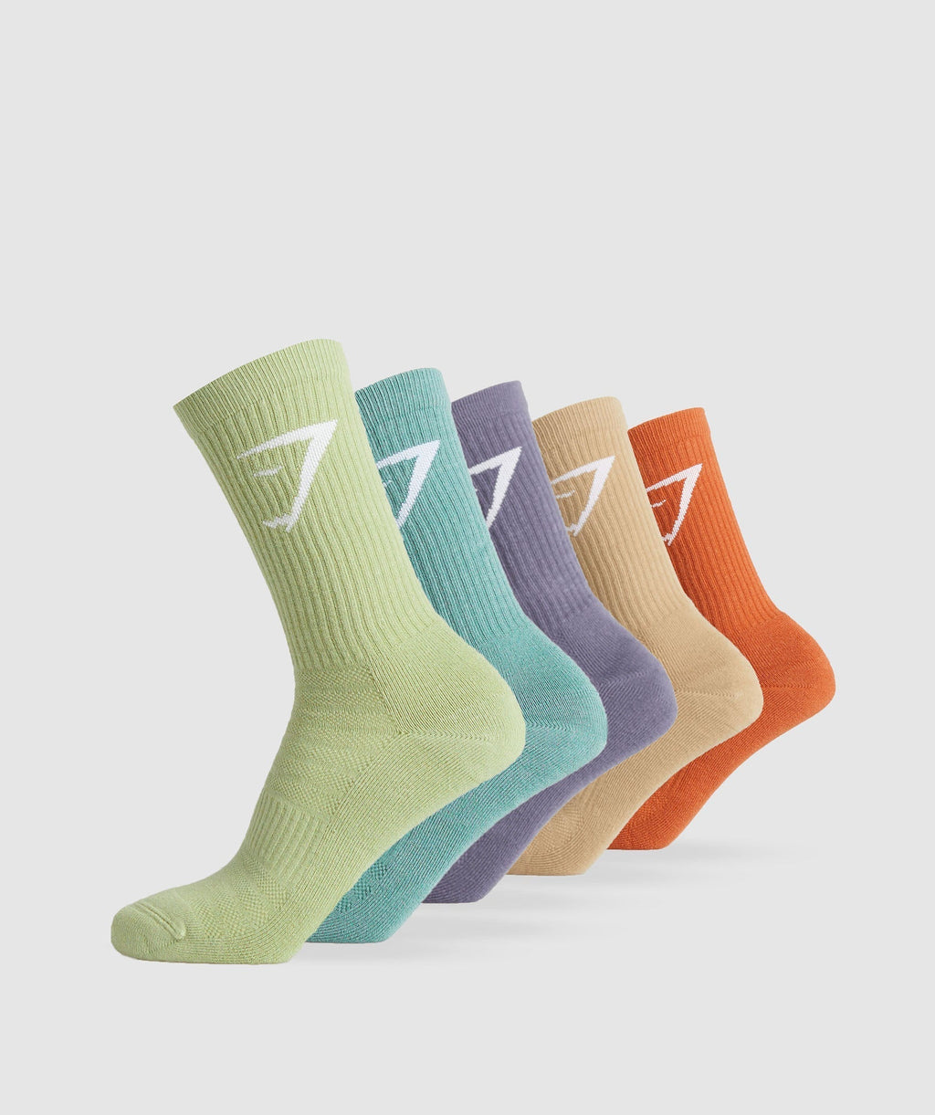 gymshark-crew-socks-5pk-orange-brown-purple-blue-green-aw23