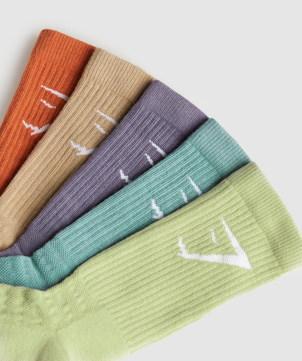 gymshark-crew-socks-5pk-orange-brown-purple-blue-green-aw23