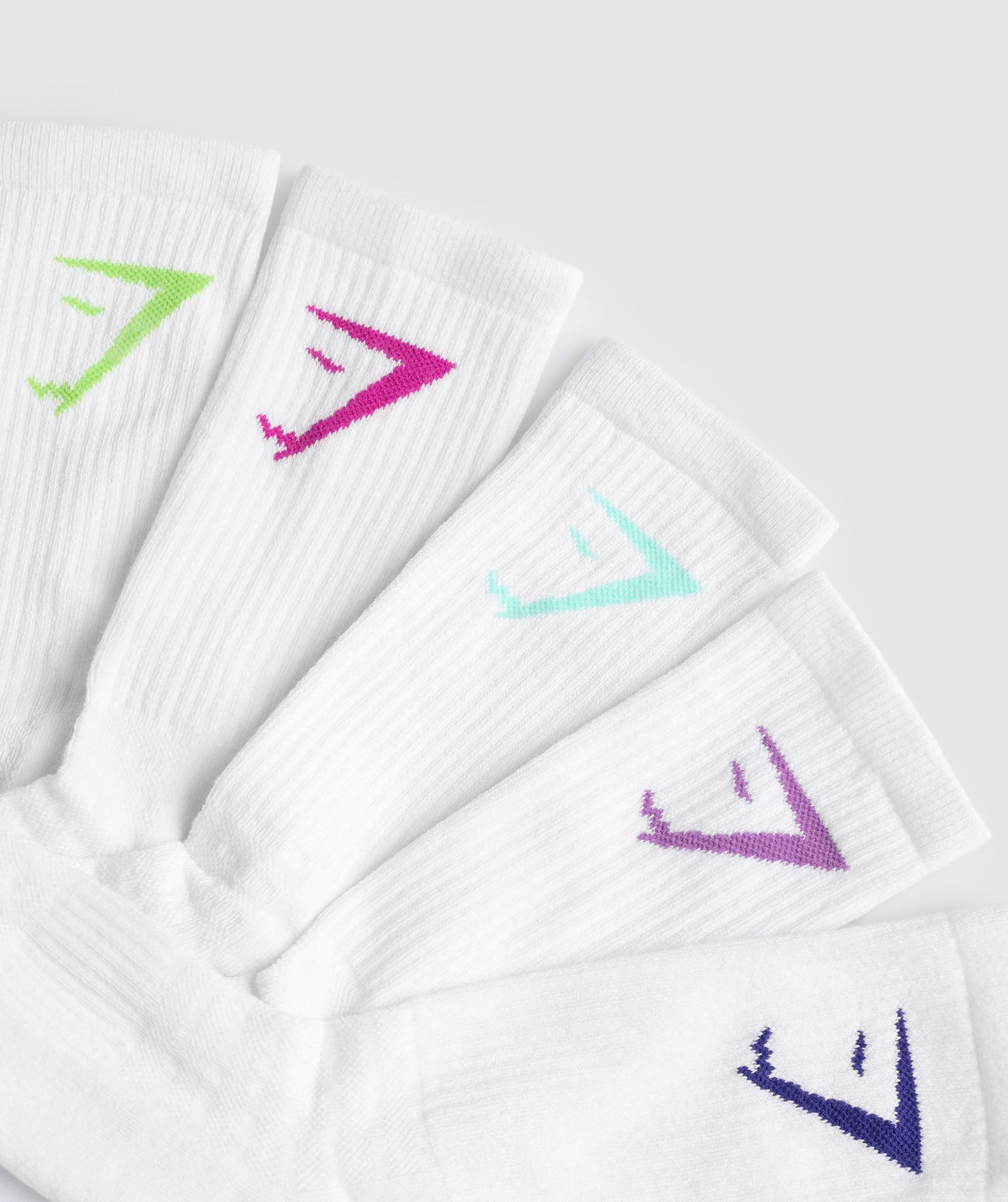 gymshark-crew-socks-5pk-active-purple-cobalt-purple-energy-gelato-green-pop-turquoise-vibrant-pink-ss25
