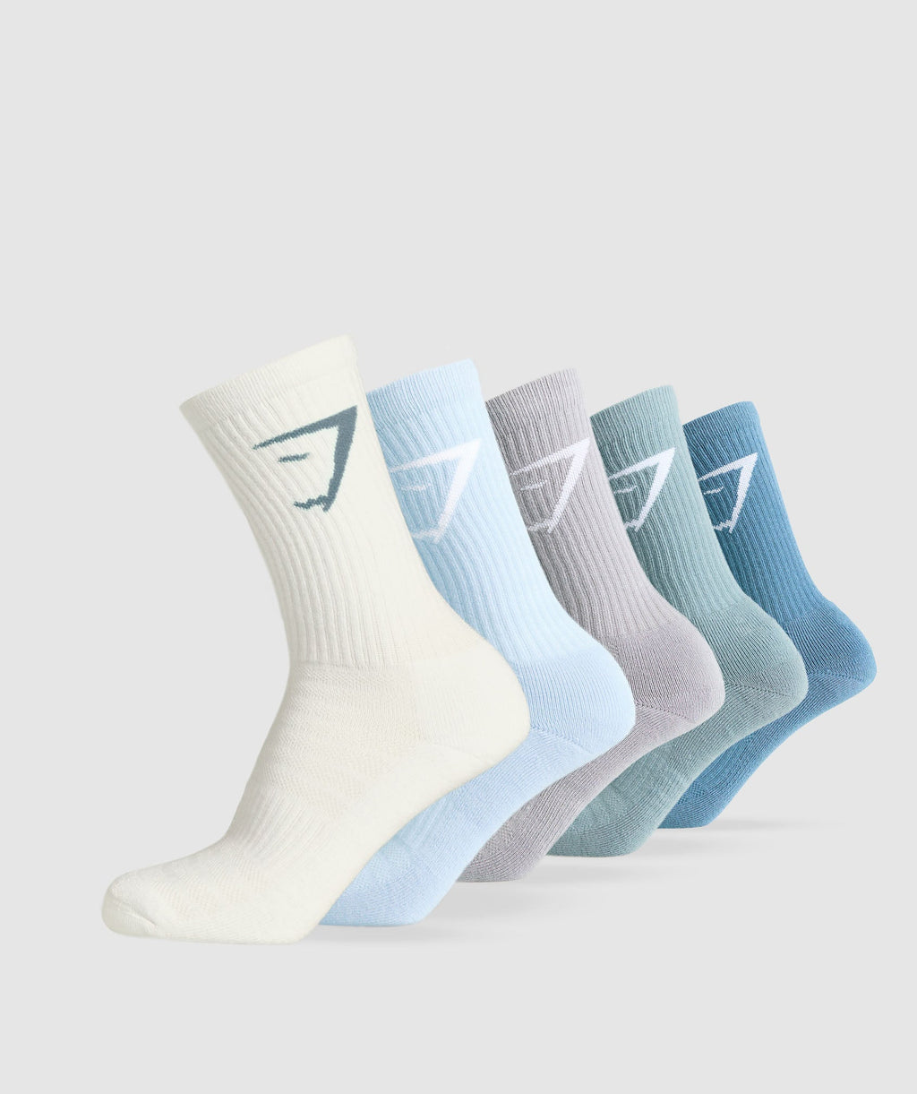 gymshark-crew-socks-5pk-classic-blue-rest-blue-metal-purple-gentle-blue-soft-white-ss25