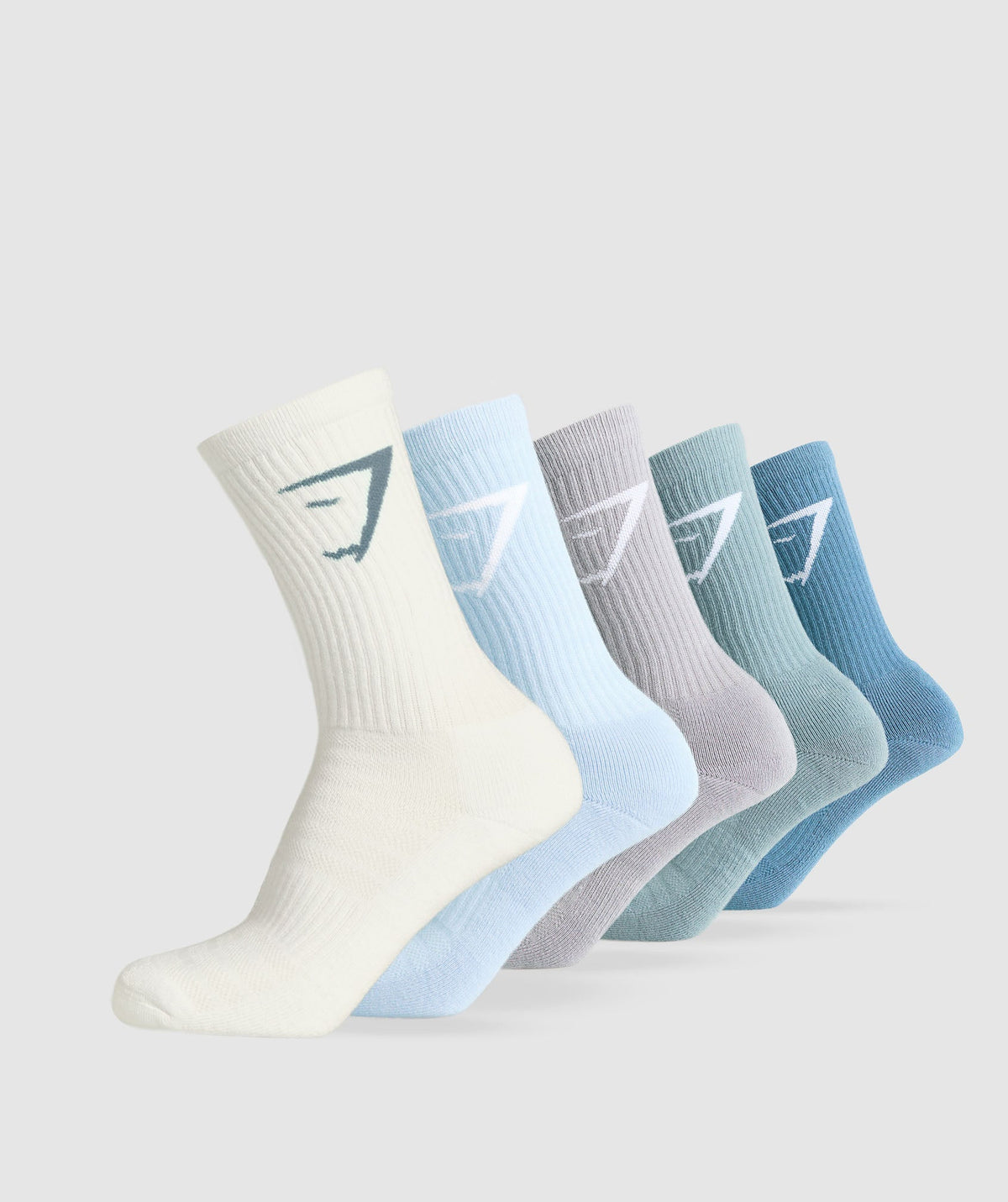 gymshark-crew-socks-5pk-classic-blue-rest-blue-metal-purple-gentle-blue-soft-white-ss25