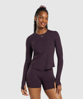 gymshark-elevate-long-sleeve-ruched-top-plum-brown-ss24
