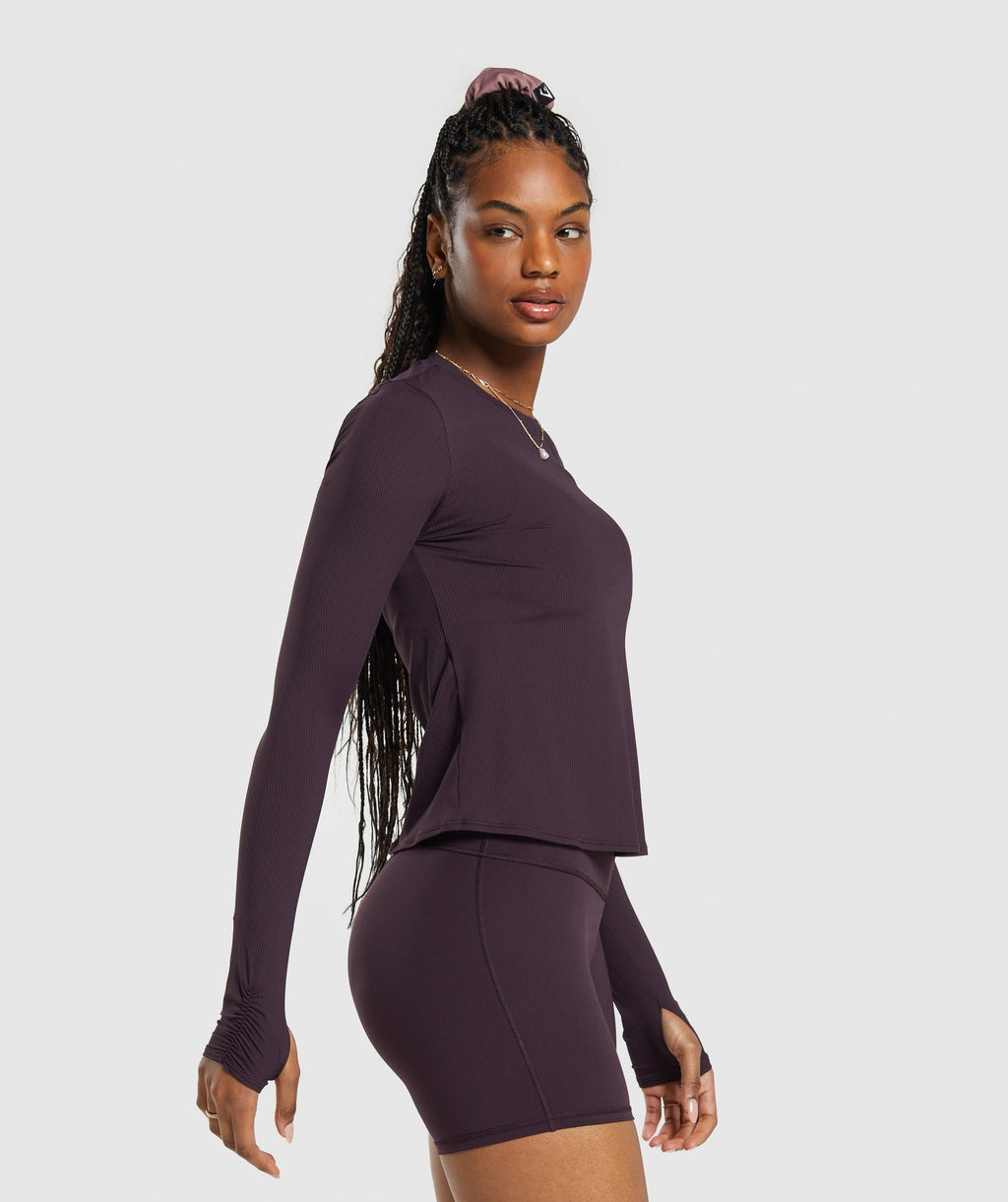 gymshark-elevate-long-sleeve-ruched-top-plum-brown-ss24