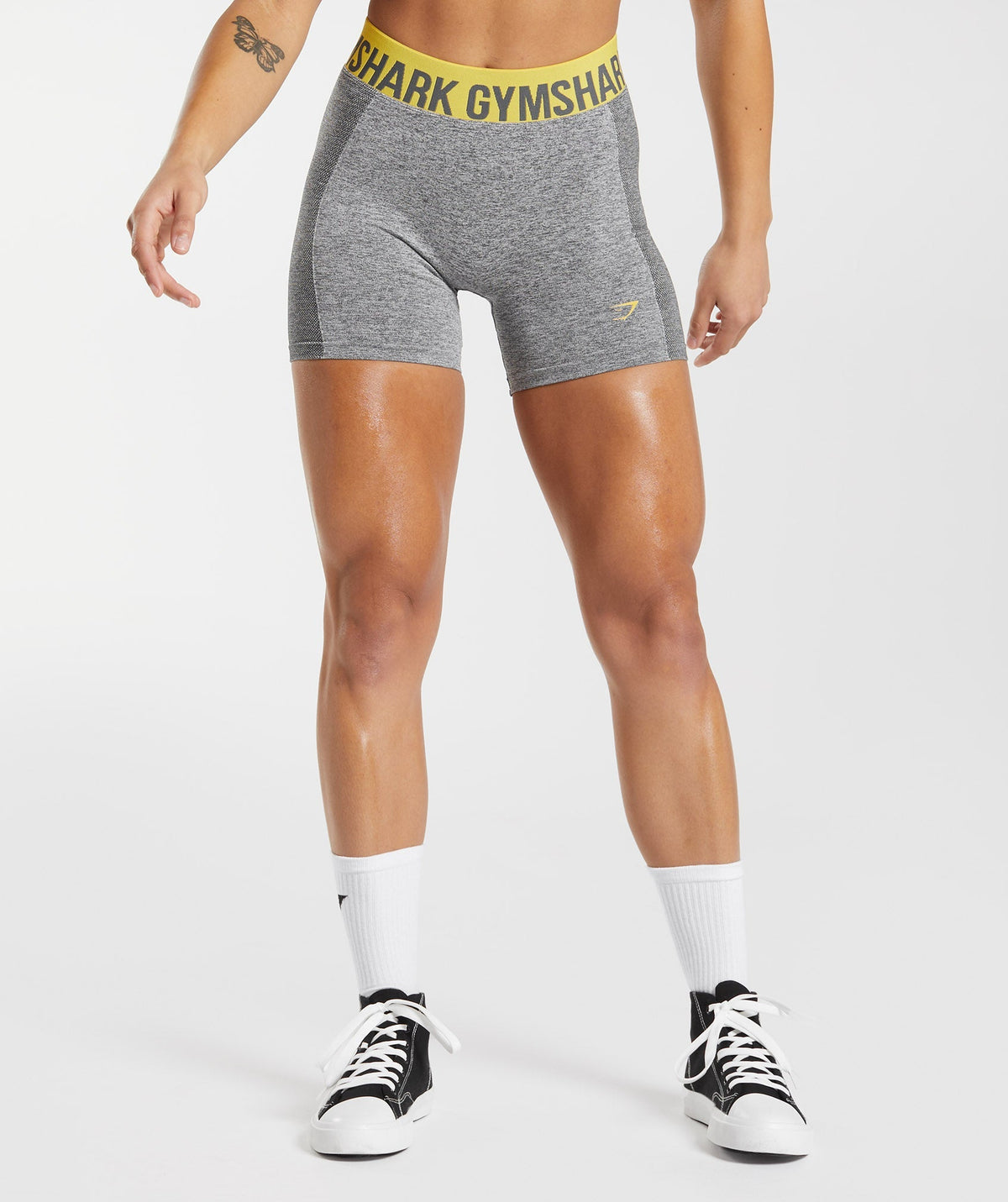 gymshark-flex-shorts-charcoal-grey-medallion-yellow-aw22
