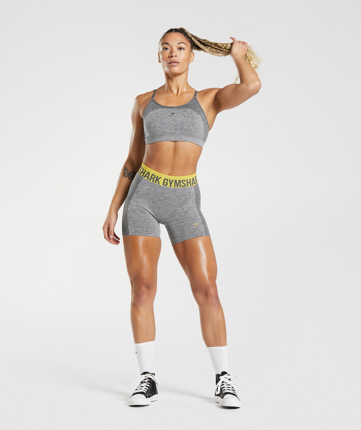 gymshark-flex-shorts-charcoal-grey-medallion-yellow-aw22