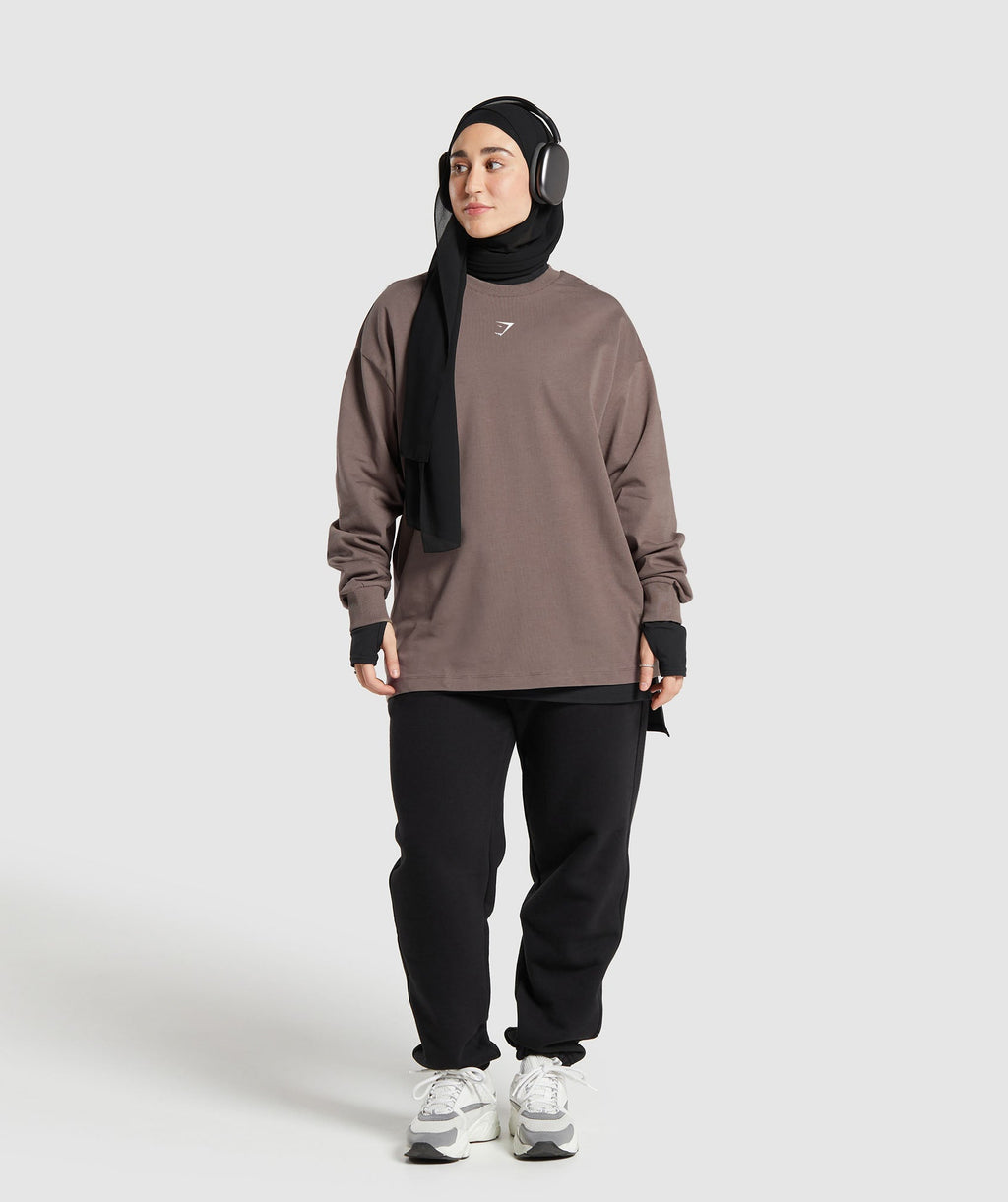 gs-x-leana-deeb-graphic-oversized-long-sleeve-top-dusty-brown-ss24