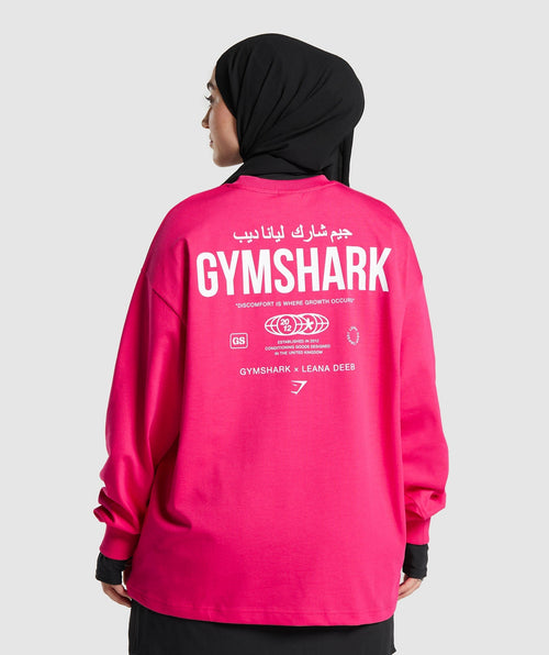 gs-x-leana-deeb-graphic-oversized-long-sleeve-top-impact-pink-ss24