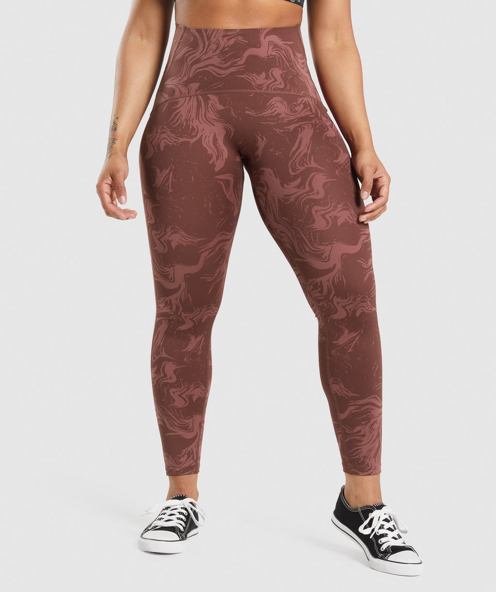 gymshark-waist-support-leggings-cherry-brown-print-ss23