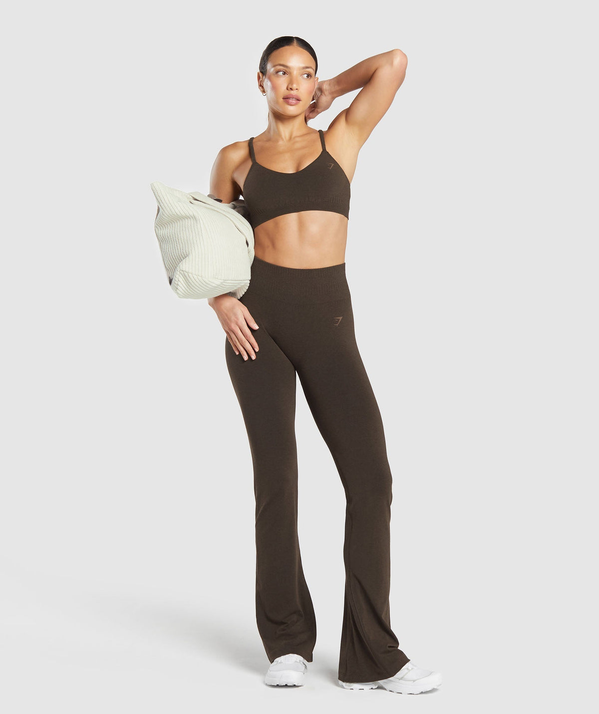 gymshark-luxe-seamless-flare-leggings-walnut-brown-marl-ss25