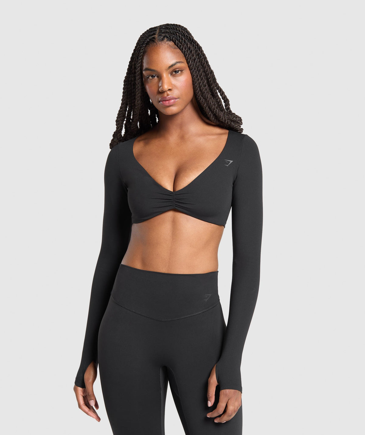 gymshark-ruched-long-sleeve-top-black-ss25
