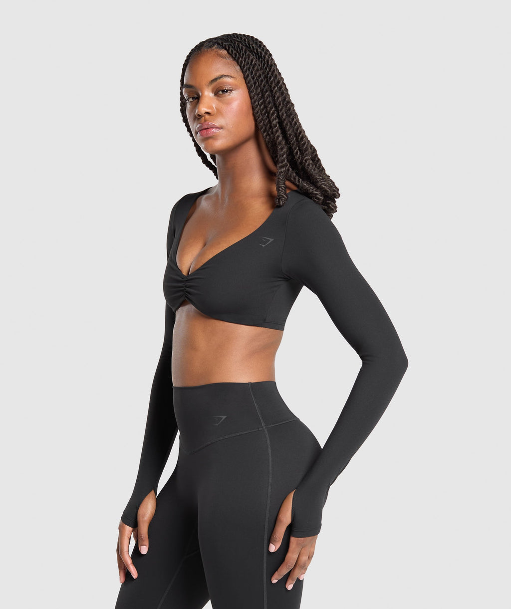gymshark-ruched-long-sleeve-top-black-ss25