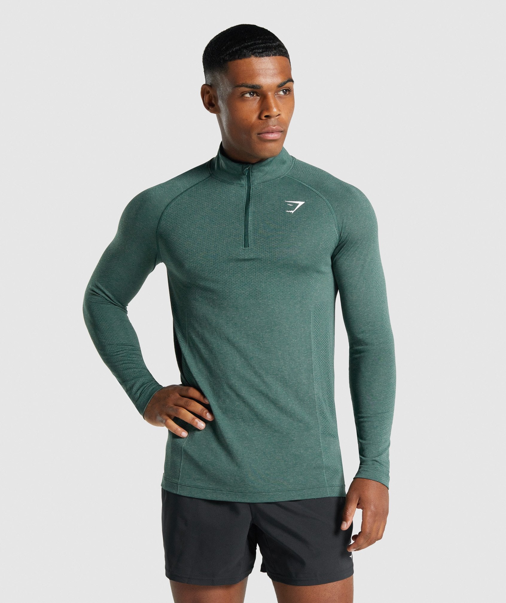 gymshark-vital-1-4-zip-dark-green-marl-white-logo