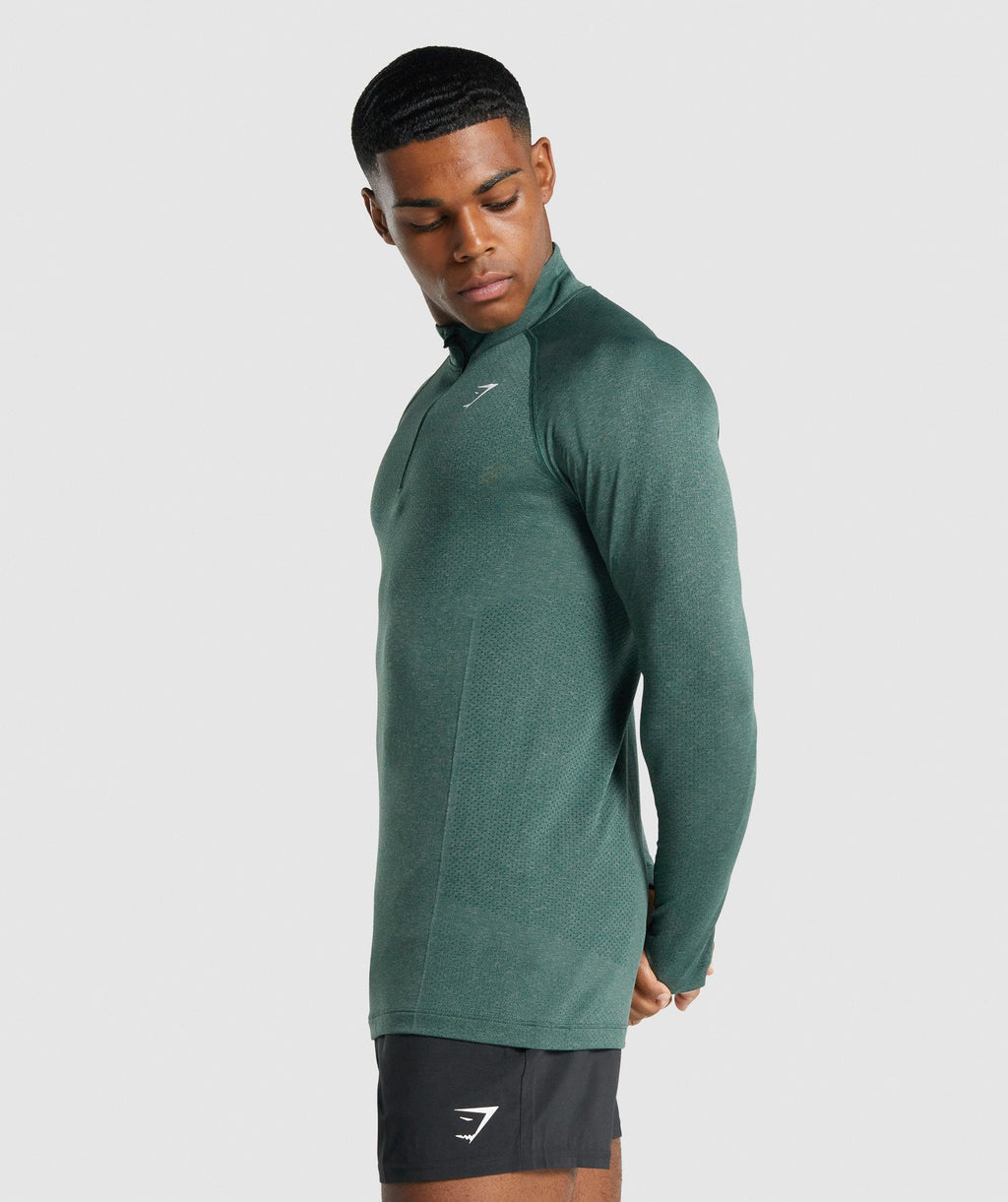 gymshark-vital-1-4-zip-dark-green-marl-white-logo