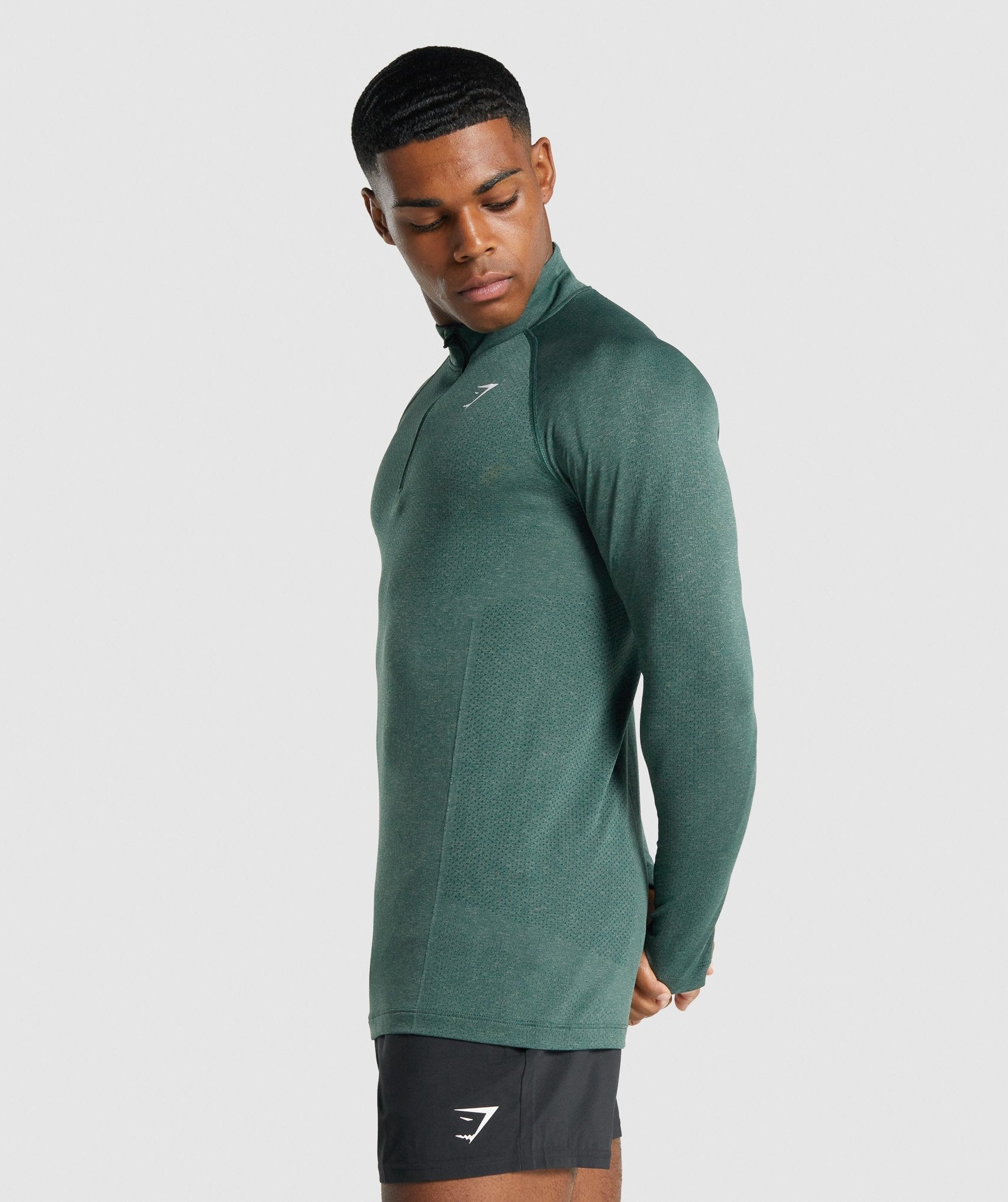 gymshark-vital-1-4-zip-dark-green-marl-white-logo