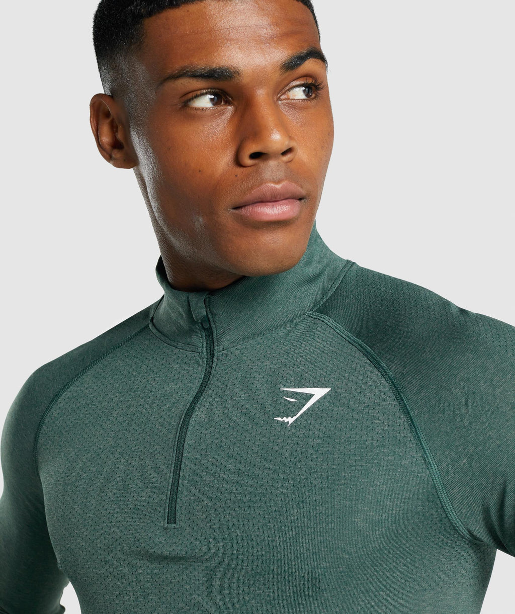 gymshark-vital-1-4-zip-dark-green-marl-white-logo