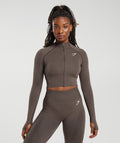 gymshark-vital-seamless-2-0-midi-zip-up-jacket-brown-marl-aw23