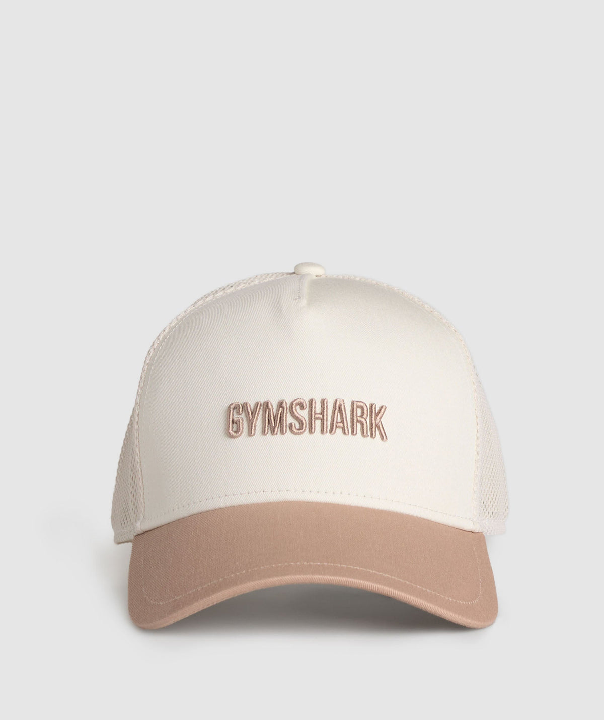 gymshark-wordmark-trucker-cap-oat-white-deep-fawn-brown-ss25